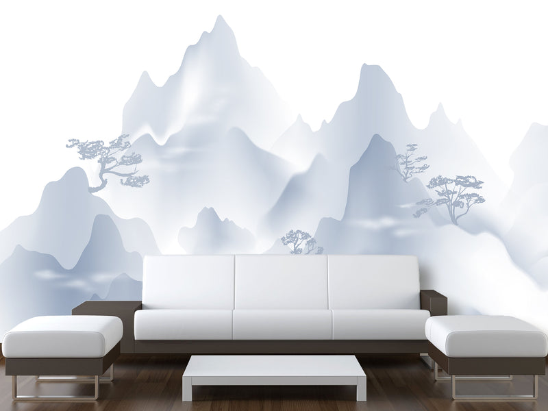 Peel & Stick Mural For Full Wall Minimalist Japanese Mountain Landscape Mural for Home Desing