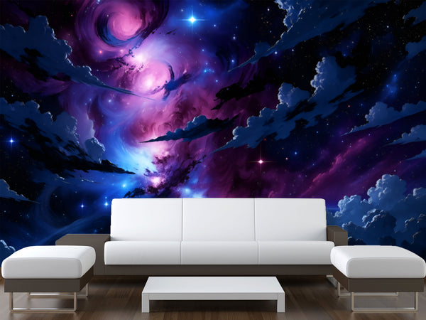 Self-Adhesive Wall Mural Interesting Universe Design For Living Room Bedroom "Cosmic Storm Of Light"✨