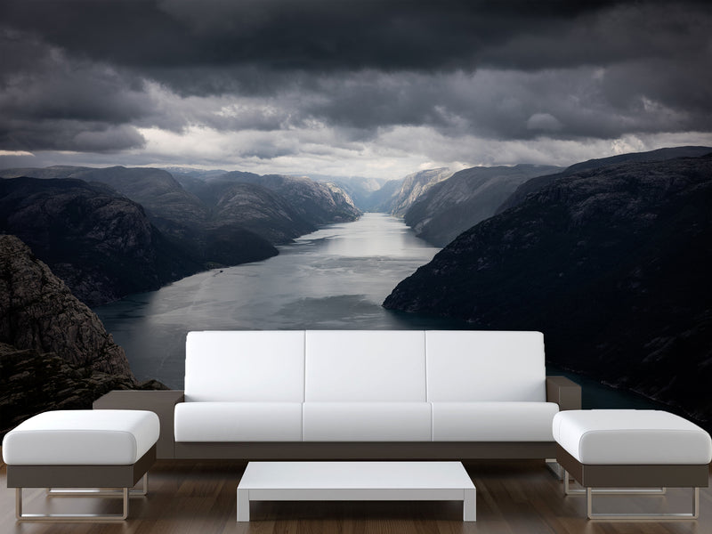 Non-Woven Mural Nature-Inspired Fjord Wallpaper – Scenic Wall Mural For Bedroom Or Living Room
