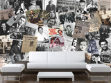 Traditional Mural Wallpaper for Gym, Office, or Lounge – "Gangster Poster Collage", Vintage Wallpaper Featuring Crime Bosses