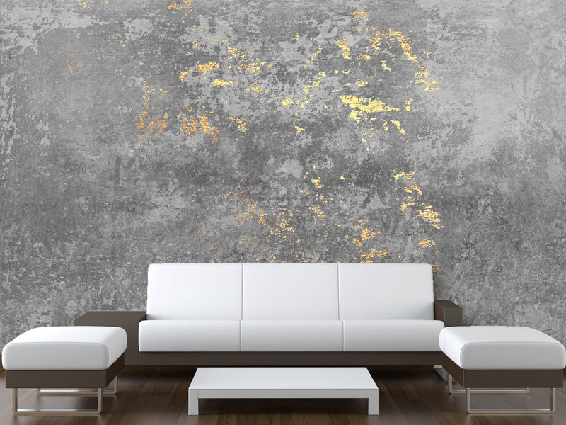 Traditional Full Wall Mural – Concrete and Gold Abstract Wall Design for Gym or Office