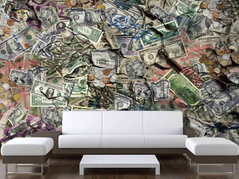 Business & Finance Theme — Peel and Stick Graffiti Wallpaper For Office Or Living Room “Cash Flow”