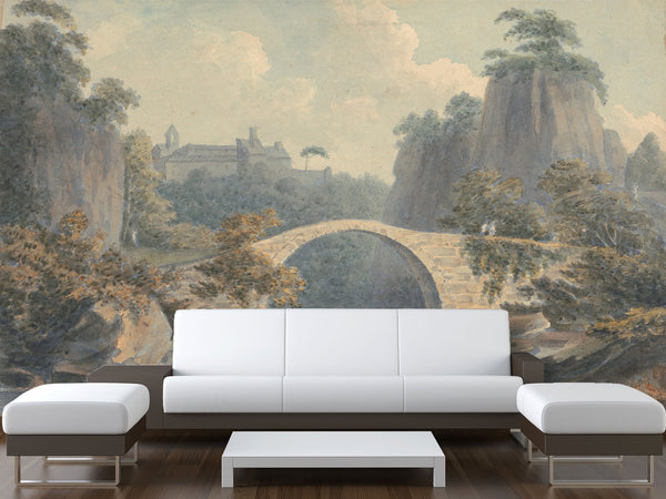 Self-Adhesive Wallpaper John Warwick Smith - River Landscape with a Single Arched Bridge