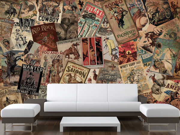 Unique Design Traditional Wall Murals Decor For Office, Bedroom, Living Room Vintage Collage "Wild West"🤠📰