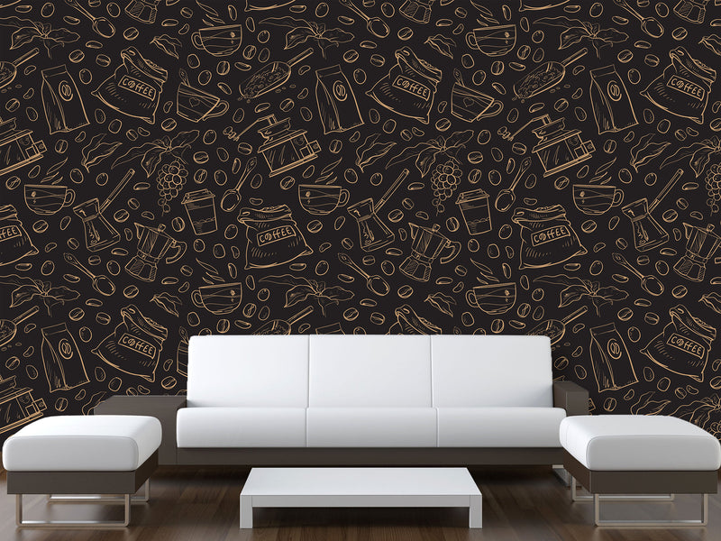 Themed Vinyl Wallpaper Peel and Stick Mural for Coffee Lovers, Perfect for Kitchen, Cafés, Dining Room, Office 'Coffee Art' ☕