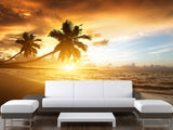 Vinyl Wallpaper Peel & Stick for Living Room or Bedroom – "Sunset on the Beach" Accent Wall Mural