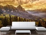 Traditional Full Wall Mural for Lounge or Bedroom – Mountains, Valleys, and Forest Landscape