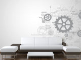 Peel and Stick Vinyl Wallpaper Schematic Gear Mechanism Design for Office Accent Wall Mural