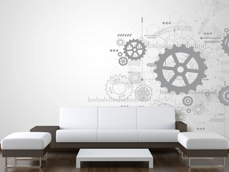 Peel and Stick Vinyl Wallpaper Schematic Gear Mechanism Design for Office Accent Wall Mural