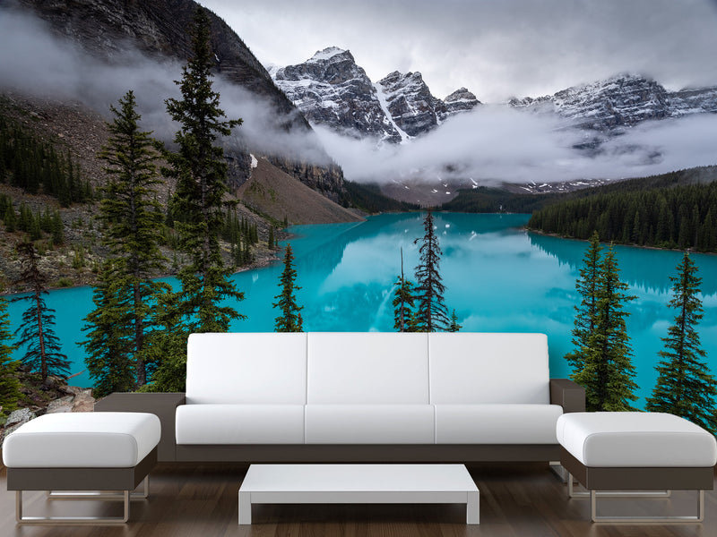 Full Wall Traditional Wallpaper "Forest And Blue Lake" – Nature Wall Mural Design For Bedroom Or Lounge