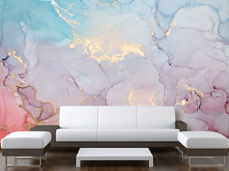 Self-Adhesive Wallpaper Abstract for Modern Interiors – Colorful Flow with Golden Accents