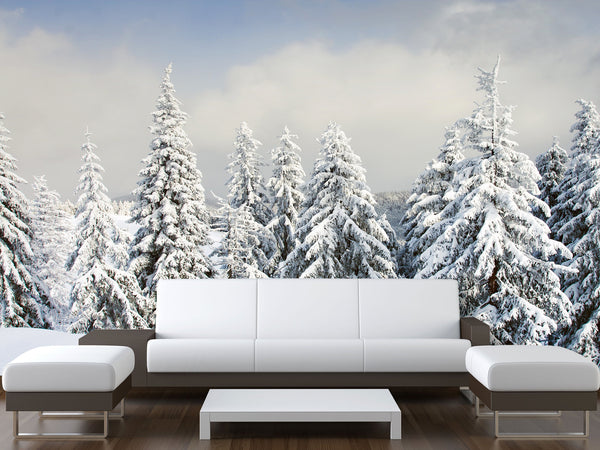 Non-Woven Wallpaper For Living Room and Bedroom Winter Forest Wall Mural Print