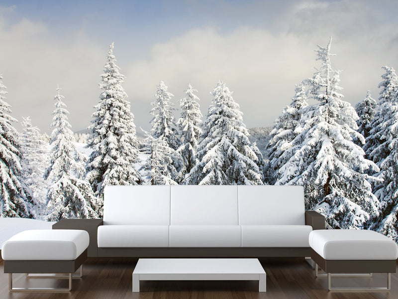 Non-Woven Wallpaper For Living Room and Bedroom Winter Forest Wall Mural Print