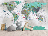 Non-Woven Wallpaper Full Wall Mural Kids World Map Wallpaper – Educational & Colorful Wall Decor