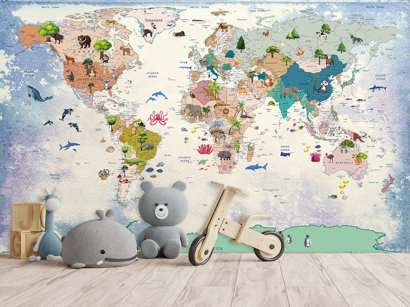 Self-Adhesive Mural For Kids Room Interactive World Map For Children F ...