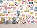 Peel & Stick Mural Full Wall Print For Kids Room "School-Themed Collage" Design for Kids' Study Area