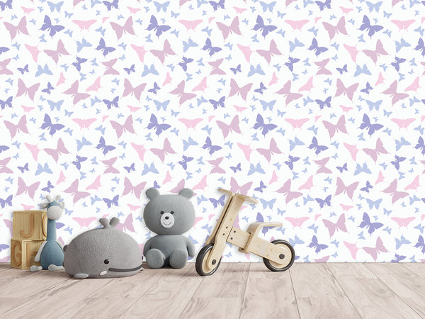 Unique Wall Mural with Butterfly Print, Peel and Stick Wallpaper, Art Print for Nursery or Baby Room 'Colorful Butterfly Silhouettes' 🦋