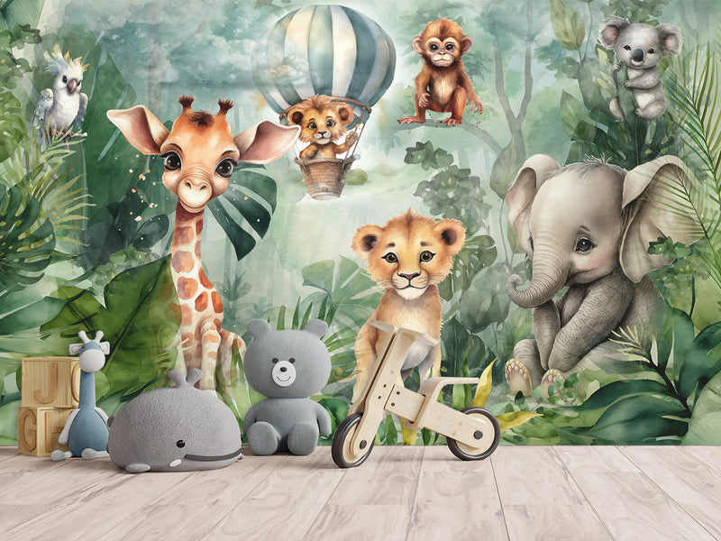 Non-Woven Traditional Wall Wallpaper for Kids' Room "Tropical Safari" – Kids's Room Decor