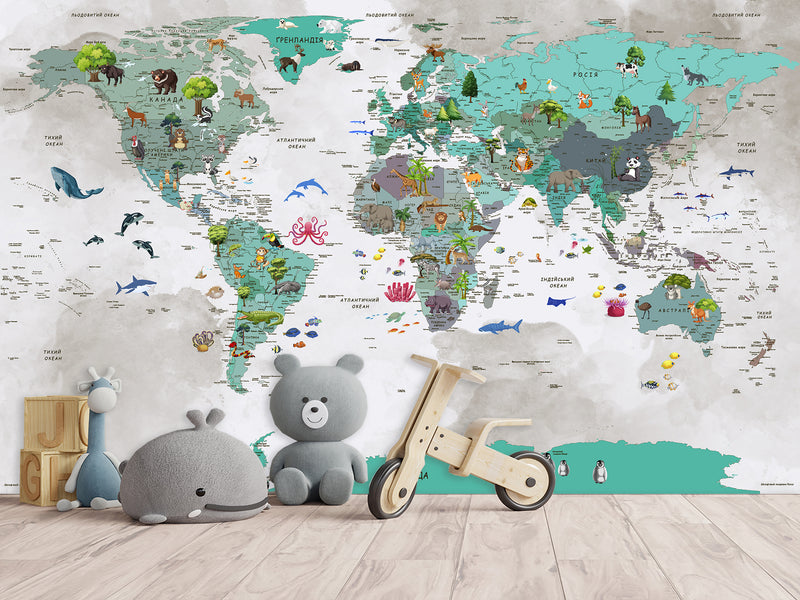 Peel and Stick Oracal film with the pattern “Children's map of the world”, decor for children's room