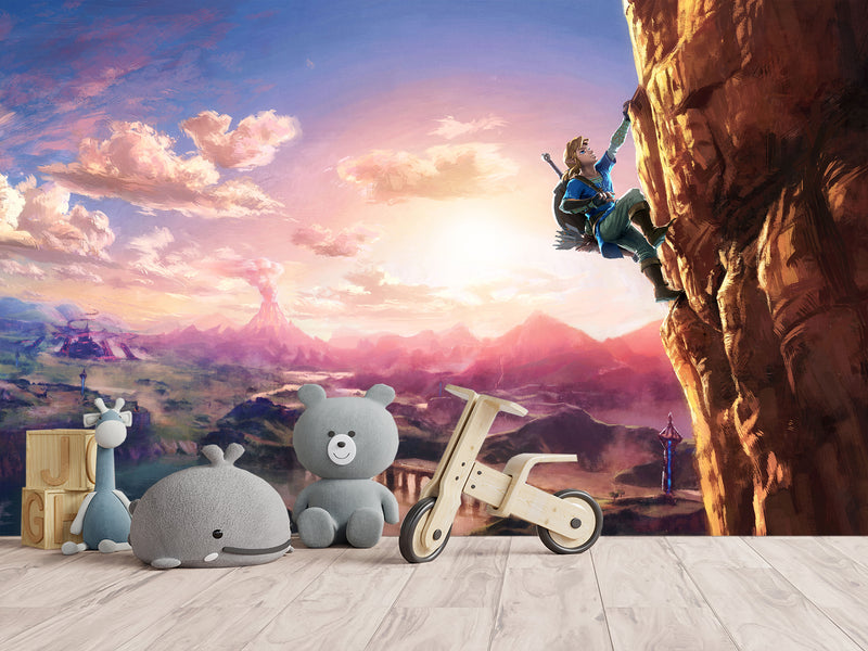 3D Non-Woven Mural Adventure Kids Wallpaper – Zelda on the Cliff | Full Wall Mural for Playroom or Gaming Room