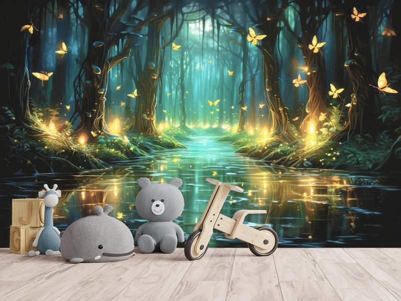Non-Woven Magical Forest Wall Mural Peel & Stick Kids Room Wallpaper