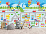 Traditional Wallpaper Wall Mural – Creative Kids' Room Decor: City Roads Map