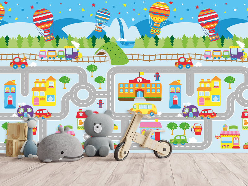 Traditional Wallpaper Wall Mural – Creative Kids' Room Decor: City Roads Map