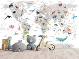Decor for Kids room, Peel and Stick vinyl interactive World Map Wallpaper – Educational Design for Kids' Room
