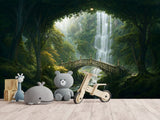 Kids’ wallpaper, creative design Peel and Stick mural for children’s room, art print "Elven Forest with Bridge" 🌿🧚