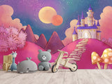 Non-Woven Wallpaper Made with Eco-Friendly Materials for Kids' Room "Castle on a Pink Hill"