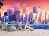 Non-Woven Wall For Kids Room/Bedroom Print Superhero City Wallpaper