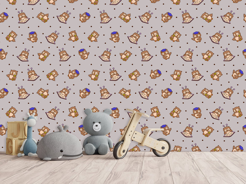 Modern Vinyl Wallpaper Peel an Stick for Decorating a Child's Learning Area — Mural "Educational Owl Print"