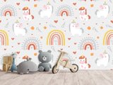 Peel and stick mural on the wall for the kid room Rainbow Unicorn Wallpaper for Kids – Cute & Magical Tots Wall Design