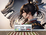 Traditional Anime-Style Wall Mural – "Samurai Girl" for Office or Living Room, Non-Woven Wallpaper