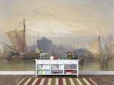 Self-Adhesive Wall Mural Full Wall Accent Wallpaper for Living Room or Bedroom Design "Fishing Boats Waiting for the Tide, Port of Havre"