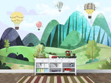 Traditional Full Wall Mural for Nursery or Kids Room Hot Air Balloon Forest Wallpaper