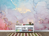 Self-Adhesive Wallpaper Abstract for Modern Interiors – Colorful Flow with Golden Accents