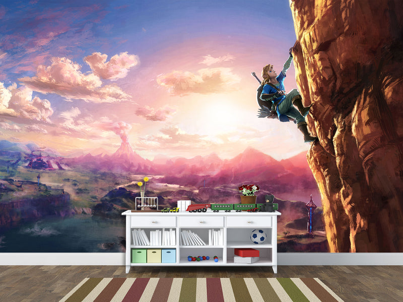 3D Non-Woven Mural Adventure Kids Wallpaper – Zelda on the Cliff | Full Wall Mural for Playroom or Gaming Room