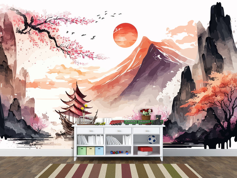 Non-Woven Wall Mural Art Print "Chinese Painting Style", Photo Wallpaper for Decorating Bedroom, Living Room 🖌️🌸