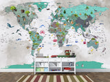 Non-Woven Wallpaper Full Wall Mural Kids World Map Wallpaper – Educational & Colorful Wall Decor