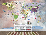 Art Design For Kids Room Self-Adhesive Wallpaper World Map Educational Kids Room Mural Playroom