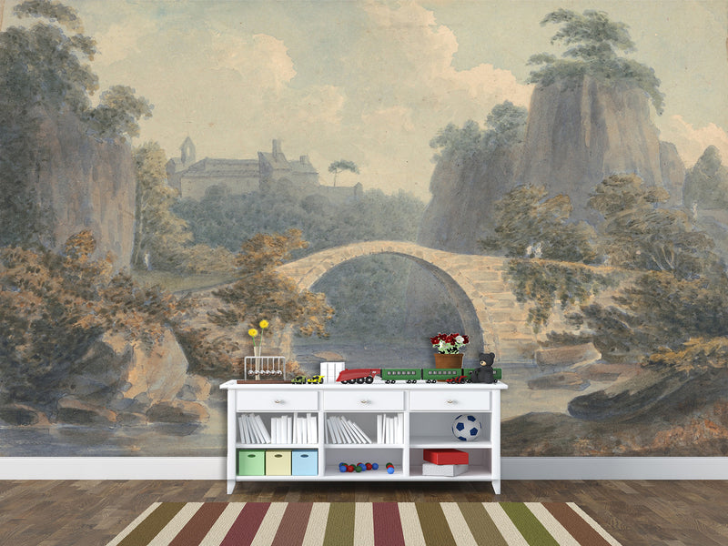 Self-Adhesive Wallpaper John Warwick Smith - River Landscape with a Single Arched Bridge
