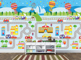 Traditional Wallpaper Wall Mural – Creative Kids' Room Decor: City Roads Map
