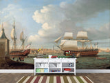 Vintage High-Quality Self-Adhesive Wall Murals for Living Room, Bedroom, and Home Office, In-House Production, Vintage Style "Sailing Era Sea Port"