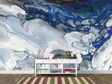 Art Print Design Non-Woven Wallpaper For Living Room, Relax Zone, Bedroom Abstraction "Blue Marble Waves"