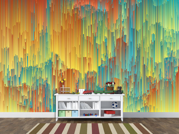 Unique Full-Wall Peel and Stick Wallpaper Mural – Accent Wall for Bedroom or Living Room, "Incredible Abstract Colorful Rain"