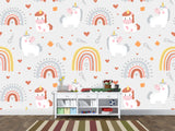 Peel and stick mural on the wall for the kid room Rainbow Unicorn Wallpaper for Kids – Cute & Magical Tots Wall Design