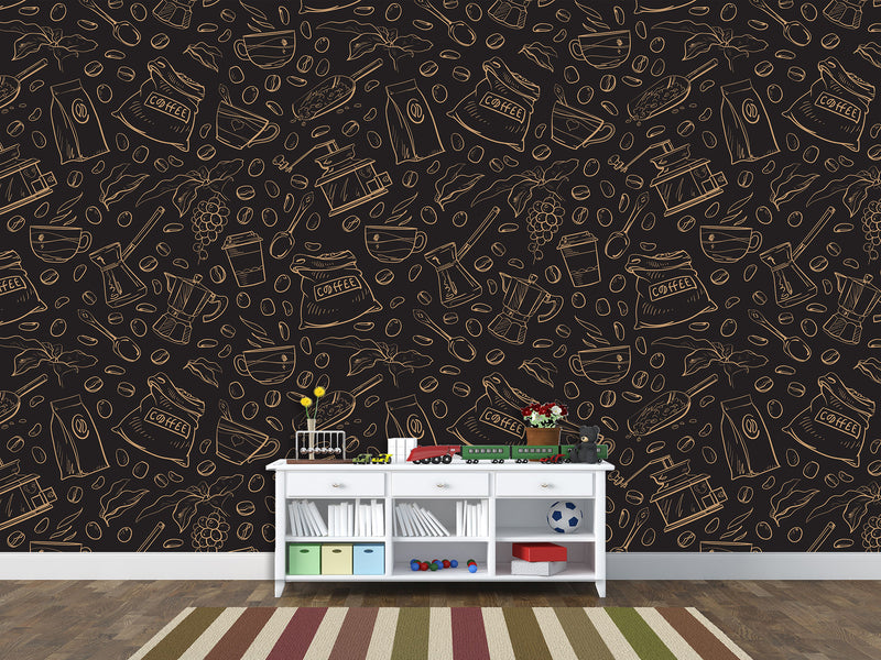Themed Vinyl Wallpaper Peel and Stick Mural for Coffee Lovers, Perfect for Kitchen, Cafés, Dining Room, Office 'Coffee Art' ☕