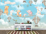 Non-Woven Photo Wallpaper for Kids' Room Circus Animals on a Rope Soft & Gentle Design