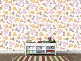 Baby Savannah Animals Self-Adhesive Wallpaper For Kids Room, Print With Lions, Elephants, Giraffes, And Monkeys